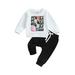Arvbitana Toddler Baby Boys 2Pcs Halloween Outfits Long Sleeve Letter Ghost Print Sweatshirt + Elastic Waist Pants Sets Infant Fall Casual Tracksuit 0-3 Years