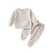 Meuva Toddler Boys Girls Winter Long Sleeve Solid Colour Prints Tops Sweatshirt Pants 2PCS Outfits Clothes Set For Babys Clothes Set Baby Gift Set Boys Baby Outfit 7 Piece Baby Boy Light Weight Jacket