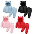 KYAIGUO Baby Boys Girls Bear Hoods Infant Outerwear Winter Down Coat and Pants Suit Snow Pants And Jackets Winter Clothes Coat 9M-5T