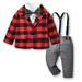 Wiueurtly Designer Kids Clothes Toddler Boy Clothes 3Pcs Baby Boy Clothes Baby Plaid Shirt Suspender Pants Coat Set Outfit