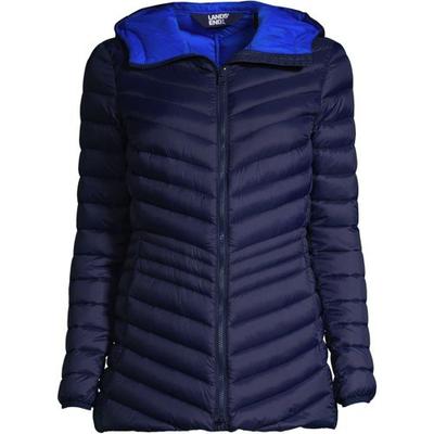 Wanderweight Down Ultralight Packable Jacket with Hood, Women, size: 14-16, regular, Blue, Nylon/Down, by Lands' End
