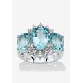 Women's 10.25 Tcw Genuine Oval-Cut Blue Topaz Ring In Platinum-Plated Sterling Silver by PalmBeach Jewelry in Blue (Size 10)