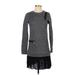 Nicole Miller Artelier Casual Dress - DropWaist Crew Neck Long sleeves: Gray Marled Dresses - Women's Size P