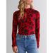 Free People Tops | Free People Long Sleeve Top Floral Red Black Dinner Party Top Womens Large | Color: Black/Red | Size: Large