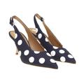 Tory Burch Shoes | Nib Tory Burch Navy Blue Canvas Ivory Polka Dot Leather Reva Sandals Pumps 8 | Color: Blue/White | Size: 8
