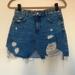 Zara Skirts | Distressed Denim Mini Skirt | Color: Blue/White | Size: Xs