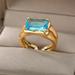 Anthropologie Jewelry | - 24k Gold Plated & Aquamarine Handcrafted Ring Size 5-7 Adjustable | Color: Gold | Size: 5-7 Adjustable