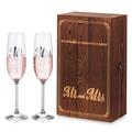 Inweder Champagne Flutes Wedding Gifts - Mr and Mrs Champagne Glasses with Wooden Gift Box Set of 2 Crystal Personalised Silver Champagne Flute for Couple Birthday Anniversary Engagement Bride Groom