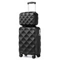 British Traveller Suitcase Sets of 2 Lightweight ABS+PC Hard Shell Suitcase with TSA Lock Spinner Wheels Travel Carry On Hand Cabin Luggage with Beauty Case (Set of 2, Black)