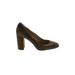 Ann Taylor Heels: Slip On Chunky Heel Minimalist Green Print Shoes - Women's Size 8 1/2 - Round Toe