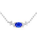 Epinki 18K White Gold Necklace for Women, Flower 1.06CT Lab Created Sapphire with 0.19ct Moissanite Pendant 18 Inch