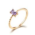 Lieson Dainty Rings for Women, 18ct Rose Gold Eternity Engagement Ring for Her Simple Thin Solitaire Rectangular Amethyst Promise Ring Rose Gold Ring Size X 1/2