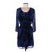 Express Casual Dress - Mini Scoop Neck 3/4 sleeves: Blue Floral Dresses - Women's Size Medium