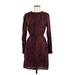 Bella Dahl Casual Dress - Mini High Neck Long sleeves: Burgundy Leopard Print Dresses - Women's Size Medium