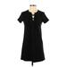 Aqua Casual Dress - Shift Plunge Short sleeves: Black Solid Dresses - Women's Size X-Small