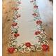 Red Poppy Embroidery Oblong Table Runner Green Lilac floral scalloped edge cutwork kitchen Dining White Base Cloth Rectangular