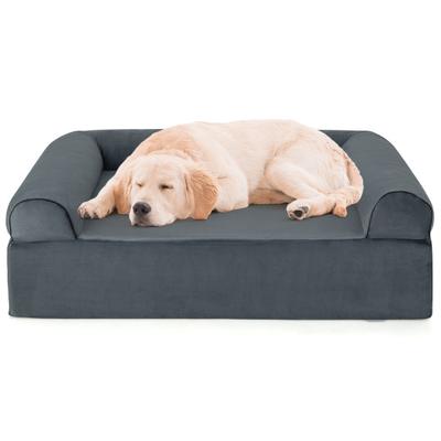 Costway Orthopedic Dog Bed Memory Foam Pet Bed with Headrest for Large Dogs-Grey