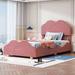 Dark Pink Velvet Upholstered Platform Bed with Cloud Shape Headboard,Footboard, Side board, Easy Assembly