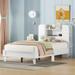 White Platform Bed with Storage Bookshelf Headboard, Space-Saving Design, Sturdy Construction, Easy Assembly