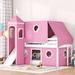 Pink Pine Wood Castle-Inspired Bunk Bed with Slide and Ladder, Tent, Tower, Sturdy Construction, Playhouse Design