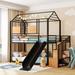 Black Twin Over Twin Metal Bunk Bed, Housebed w/ Slide & Storage Stair