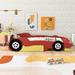 Twin Size Cool Pine Wood Race Car Platform Bed with Rear Wing and Front Spoiler, Safety Rails, Wheels, Easy Assembly