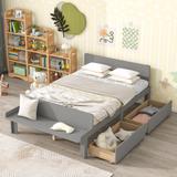 Grey Classic Simple Full Size Platform Bed with Storage Footboard Bench, 2 Drawers Storage Bed Frame for Kids Teens Adults