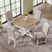 Round 5-Piece Wood Extendable Dining Table Set with Extension Leaf