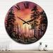 Designart "Redwood Tree Sunset Silhouettes II" Landscapes Oversized Wood Wall Clock