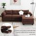 Brown Teddy Velvet L-shaped Sectional Sofa w/ USB Ports & Flower Pillow, 4 Seater Modular Sectional Couch w/ Storage Ottoman