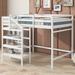 Nordic Simple Full Size Loft Bed with Built-in Storage Staircase and Hanger for Clothes for Kids, Teens, Girls, Boys, White