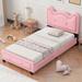Cute Pine Wood Upholstered Platform Bed, Cartoon Ears Headboard, Sturdy Construction, No Box Spring Needed, Easy Assembly