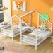 White Pine Wood Double Twin House Beds with Built-in Table - Shared Sleeping, Versatile Use as Platform Beds/Daybeds