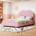 Light Pink Velvet Upholstered Platform Bed with Cloud Shape Headboard, Footboard, Side board - Easy Assembly