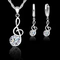 Musical Notes Schmuck Sets 925 Sterling Silber Zirkonia Symbole Anhänger Halsketten Hoop Ohrringe