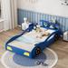 Wooden Twin Size Race Car Platform Bed Bed with Wheels Legs, Safety Rails, Tail Storage Rack, Easy Assembly