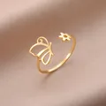 Skyrim Blume Schmetterling offene Ringe für Frauen Edelstahl Gold Farbe verstellbaren Ring Mode