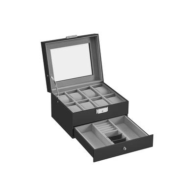 2-Tier Leather Watch Case Holder with Glass Lid Ideal Gift for Birthday or Anniversary