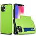 for iPhone 12 Mini Wallet Case with Sliding Door Hidden Pocket Credit Card Holder Dual Layer Heavy Duty Shockproof Hard PC Hybrid TPU Phone Flip Protective Cover for iPhone 12 Mini Green