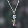 'Polished Two-Carat Faceted Multi-Gemstone Pendant Necklace'