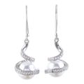 Gorgeous Swirls,'Swirling Rhodium Plated Cultured Pearl Earrings from India'