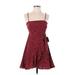 Polly Casual Dress - A-Line Square Sleeveless: Burgundy Print Dresses - Women's Size 4