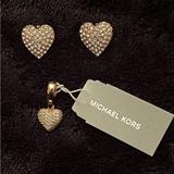 Michael Kors Jewelry | Michael Kors Rose Gold Pave Heart Charm Pendant & Mk Pave Heart Earrings Set Nwt | Color: Gold/Silver | Size: Os