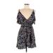 Urban Outfitters Casual Dress - A-Line Plunge Short sleeves: Blue Floral Dresses - Women's Size 8