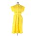 Maggy London Casual Dress - Shirtdress Collared Short sleeves: Yellow Print Dresses - Women's Size 10