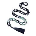 WORLD WIDE GEMS Onyx & Fluorite Stone Mala Beads, 108 Mala Necklace, Knotted Mala, WWG Necklace, Yoga Jewelry Meditation Beads Spiritual Jewelry Boho Jewelry