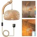 IC INSTANT COACH Boho Rattan Wall Sconce Lighting with Plug in Cord, Rustic Bamboo Wall Mounted lamp, Farmhouse Wall Lamps with Wood Shelf Brackets for Living Room, Bedroom, Dining Room