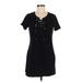 Calvin Klein Casual Dress - Shift Tie Neck Short sleeves: Black Print Dresses - Women's Size Medium