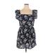 Shein Casual Dress - Mini Square Short sleeves: Blue Floral Dresses - Women's Size X-Large