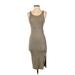 Pink Rose Casual Dress - Bodycon Scoop Neck Sleeveless: Tan Solid Dresses - Women's Size Small